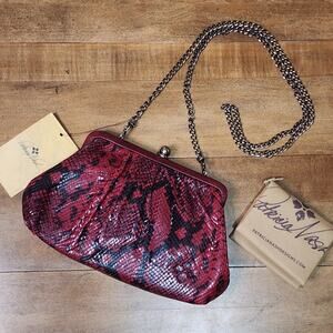 Patricia Nash Red Python Snake Ealing Frame Clutch Shoulder Bag NWT